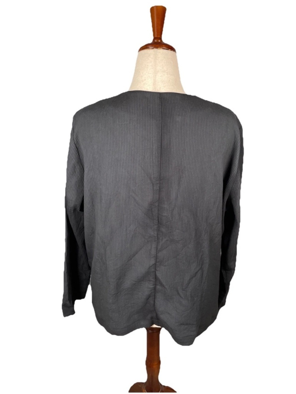 Eileen Fisher V-Neck Organic Cotton Ottoman Jacket Black Size XL Lagenlook - Picture 3 of 7
